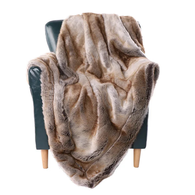 Luxurious Faux Fur Throw Blanket Soft Cozy Mink Style Blanket