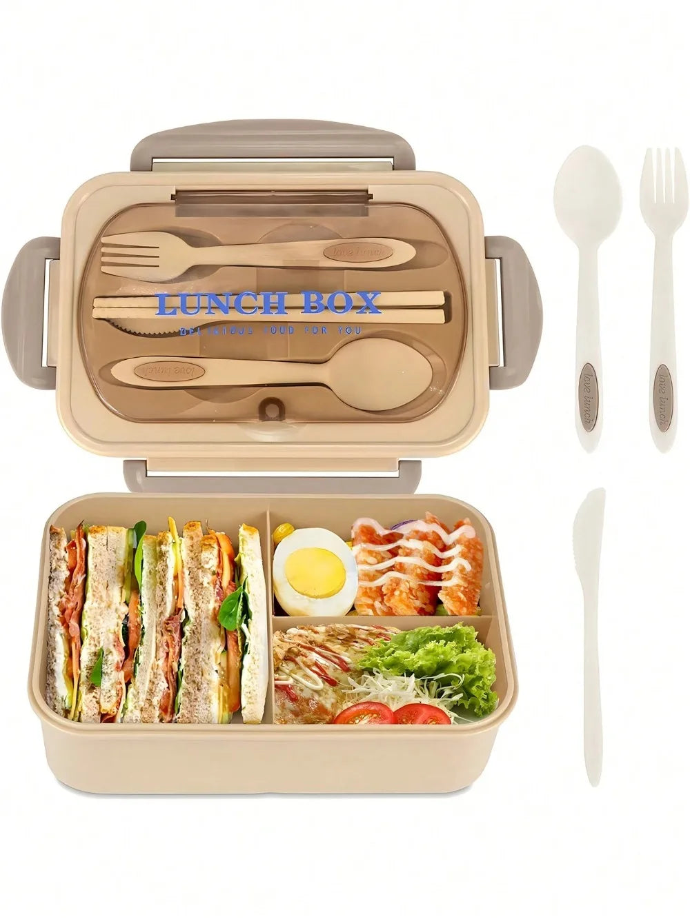 1200 ml Bento Lunch Box with 4 Compartments and Utensils