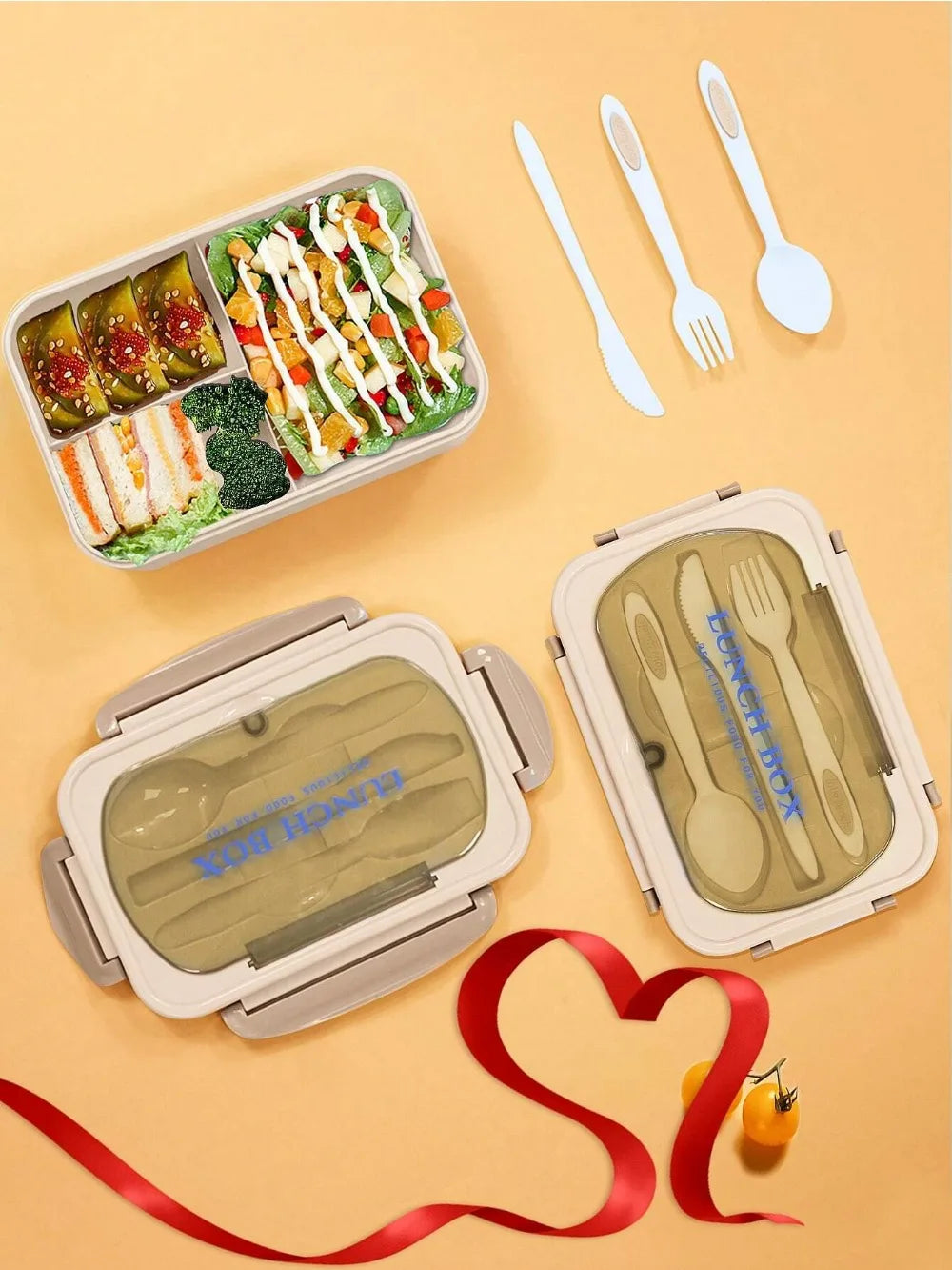 1200 ml Bento Lunch Box with 4 Compartments and Utensils