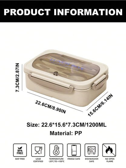 1200 ml Bento Lunch Box with 4 Compartments and Utensils