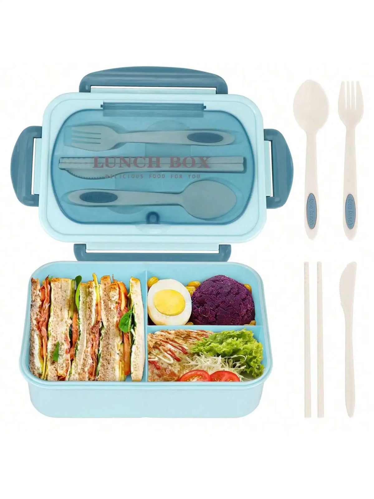 1200 ml Bento Lunch Box with 4 Compartments and Utensils