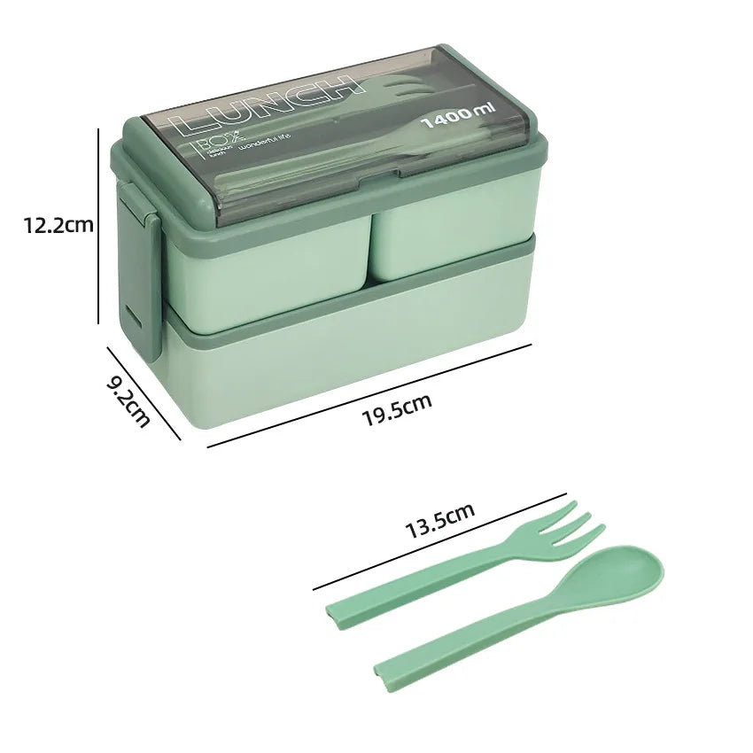 1400ml Double Layer Bento Lunch Box with Fork and Spoon