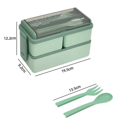 1400ml Double Layer Bento Lunch Box with Fork and Spoon