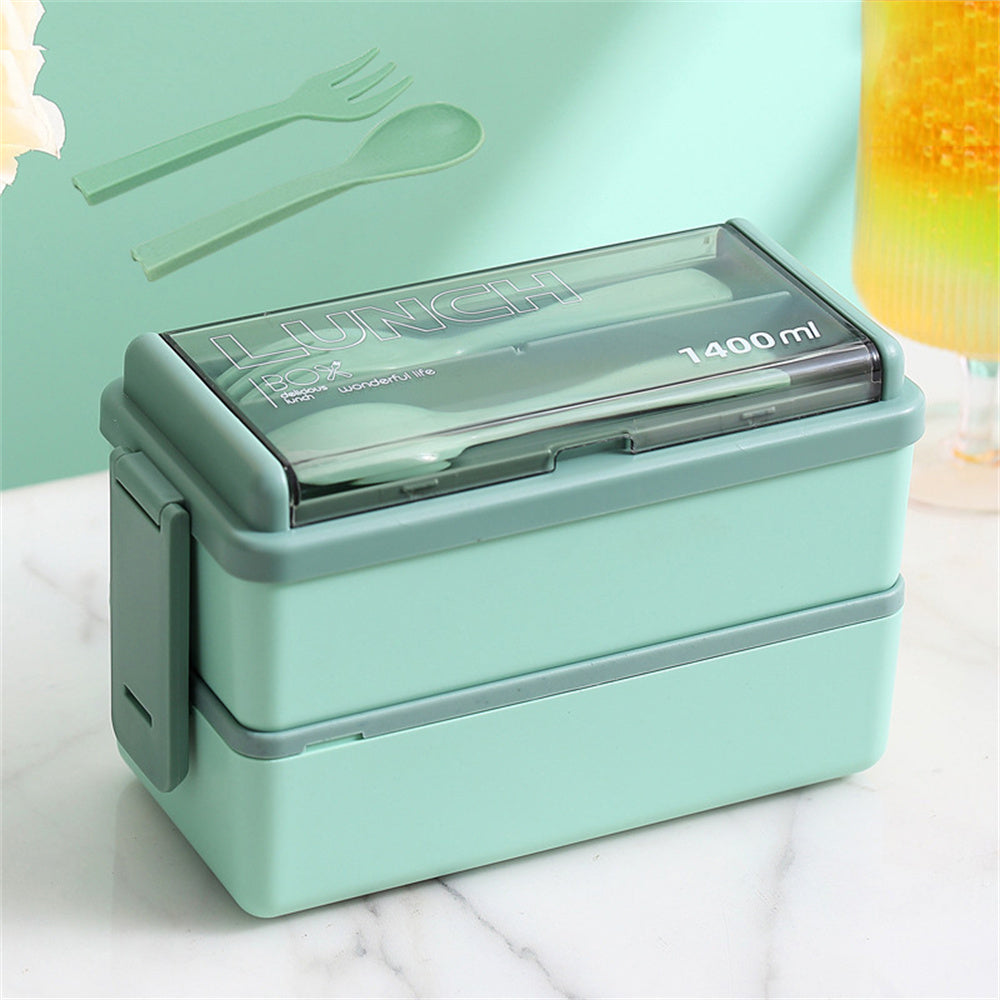 1400ml Double Layer Bento Lunch Box with Fork and Spoon