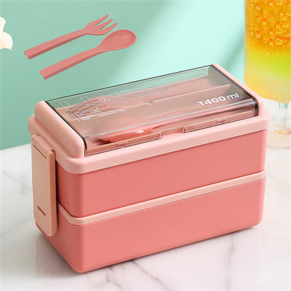 1400ml Double Layer Bento Lunch Box with Fork and Spoon