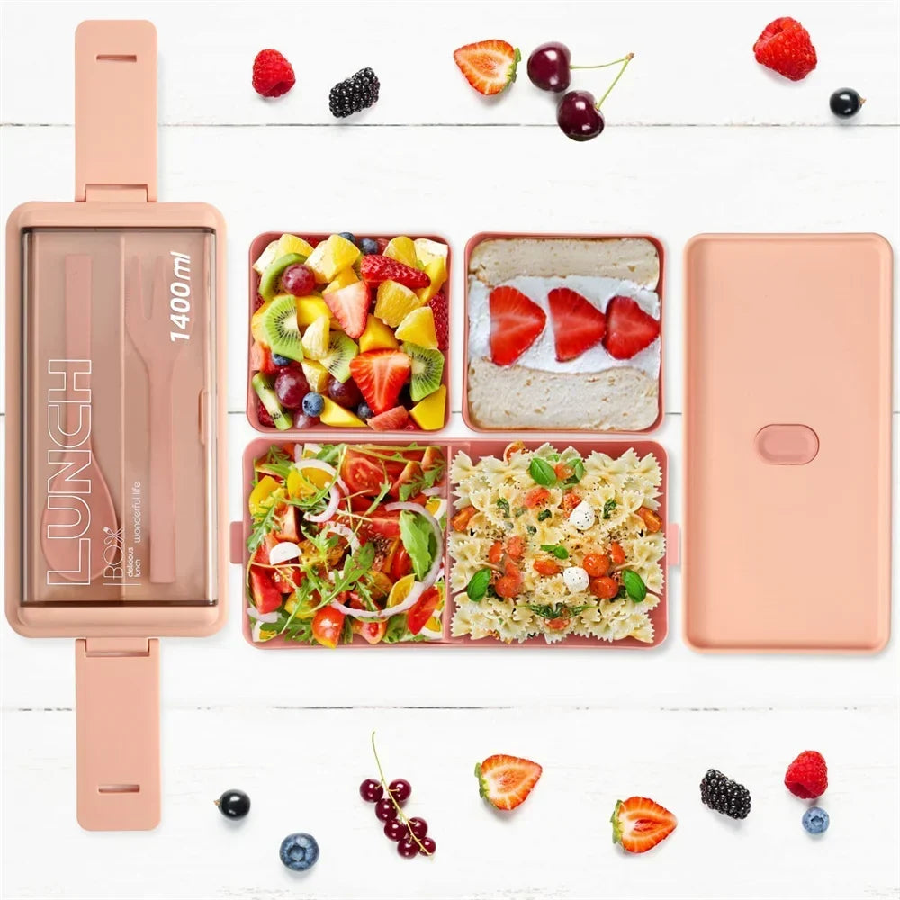 1400ml Double Layer Bento Lunch Box with Fork and Spoon