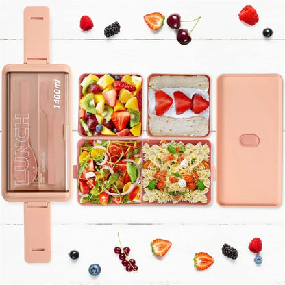 1400ml Double Layer Bento Lunch Box with Fork and Spoon