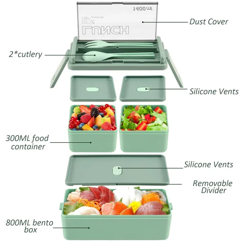 1400ml Double Layer Bento Lunch Box with Fork and Spoon