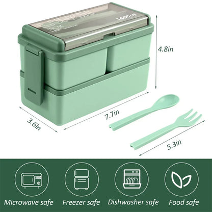 1400ml Double Layer Bento Lunch Box with Fork and Spoon