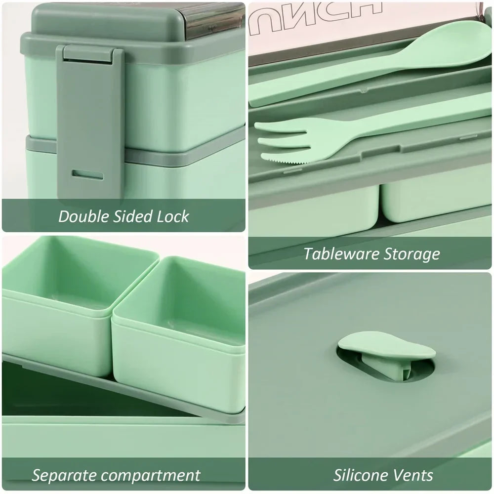 1400ml Double Layer Bento Lunch Box with Fork and Spoon