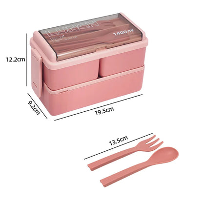 1400ml Double Layer Bento Lunch Box with Fork and Spoon