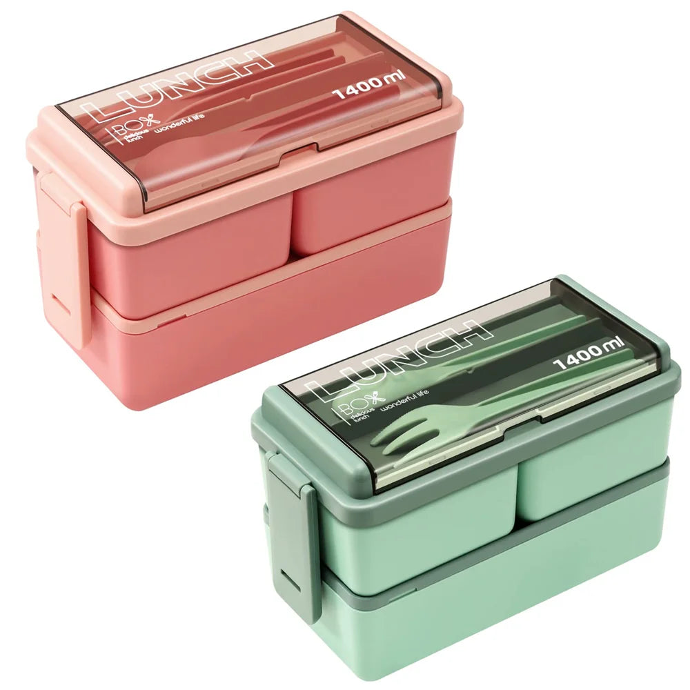1400ml Double Layer Bento Lunch Box with Fork and Spoon