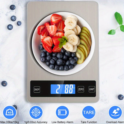 15kg Rechargeable Digital Food Scale with 1g Precision