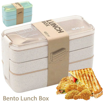 3-Tier Bento Lunch Box 900 ml with Spoon and Fork