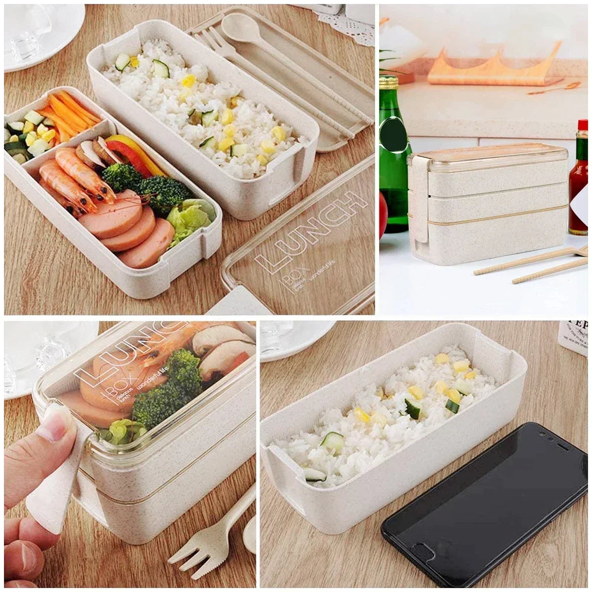 3-Tier Bento Lunch Box 900 ml with Spoon and Fork