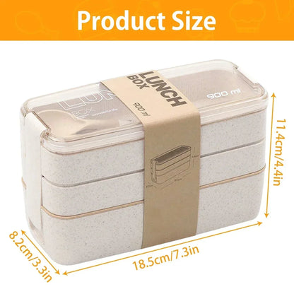 3-Tier Bento Lunch Box 900 ml with Spoon and Fork