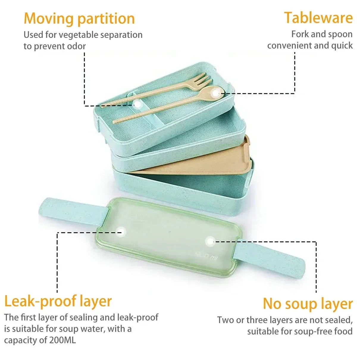 3-Tier Bento Lunch Box 900 ml with Spoon and Fork