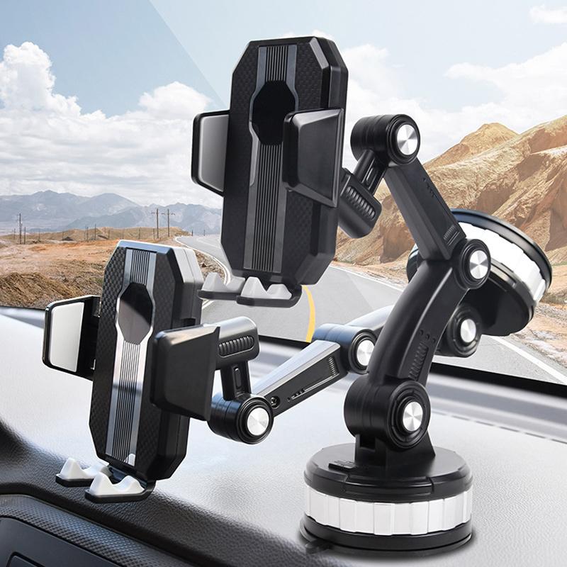 360° Adjustable Suction Phone Holder with Telescopic Arm and One-Hand Lock