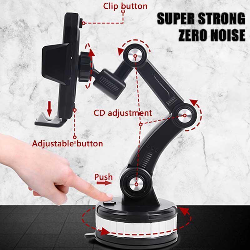 360° Adjustable Suction Phone Holder with Telescopic Arm and One-Hand Lock
