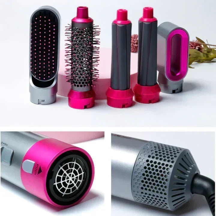 5-in-1 Hair Styling Tool with Interchangeable Heads for Curling, Straightening and Drying