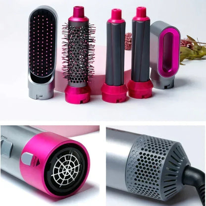 5-in-1 Hair Styling Tool with Interchangeable Heads for Curling, Straightening and Drying
