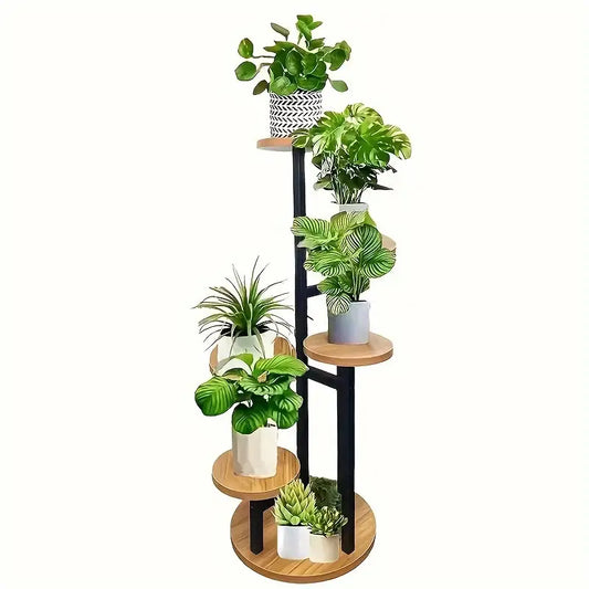 6-Tier Round Wooden Plant Stand for Indoor and Outdoor Displays
