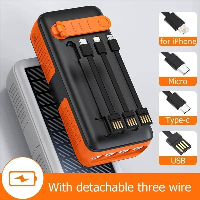 61200mAh Solar Hand Crank Power Bank with Dual USB Outputs and LED Flashlight