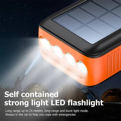61200mAh Solar Hand Crank Power Bank with Dual USB Outputs and LED Flashlight