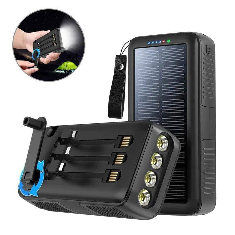 61200mAh Solar Hand Crank Power Bank with Dual USB Outputs and LED Flashlight
