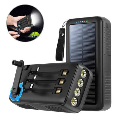 61200mAh Solar Hand Crank Power Bank with Dual USB Outputs and LED Flashlight