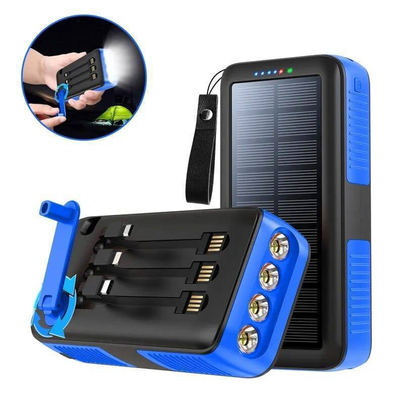 61200mAh Solar Hand Crank Power Bank with Dual USB Outputs and LED Flashlight