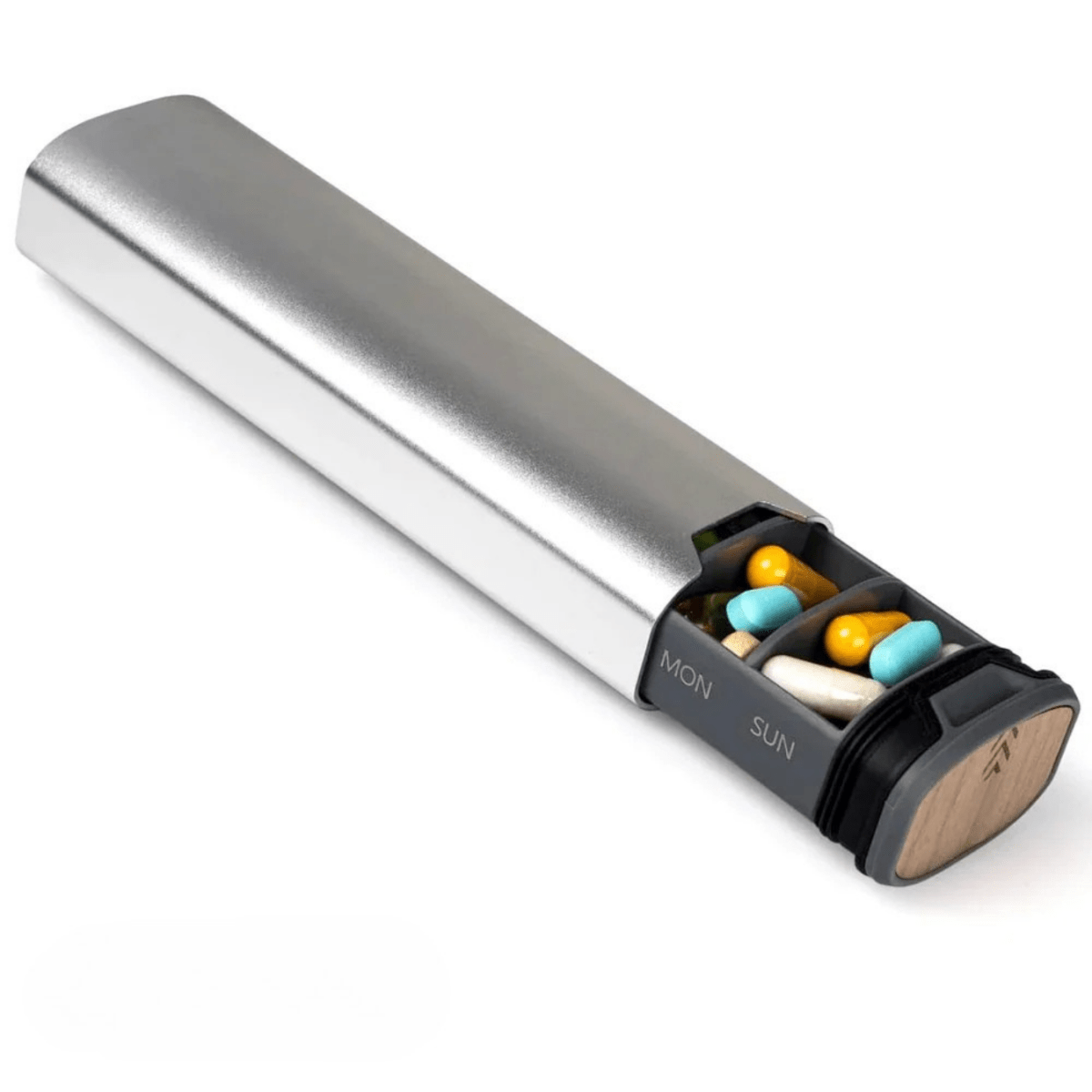 7-Day Pill Organizer with Sealed Compartments and Engraved Days