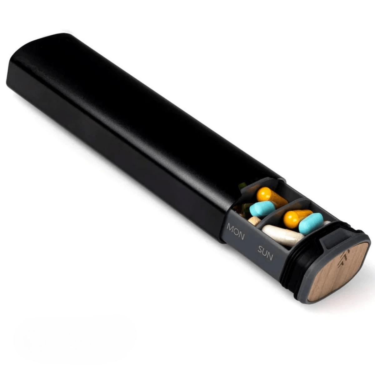 7-Day Pill Organizer with Sealed Compartments and Engraved Days