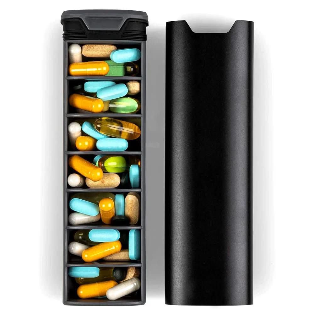 7-Day Pill Organizer with Sealed Compartments and Engraved Days