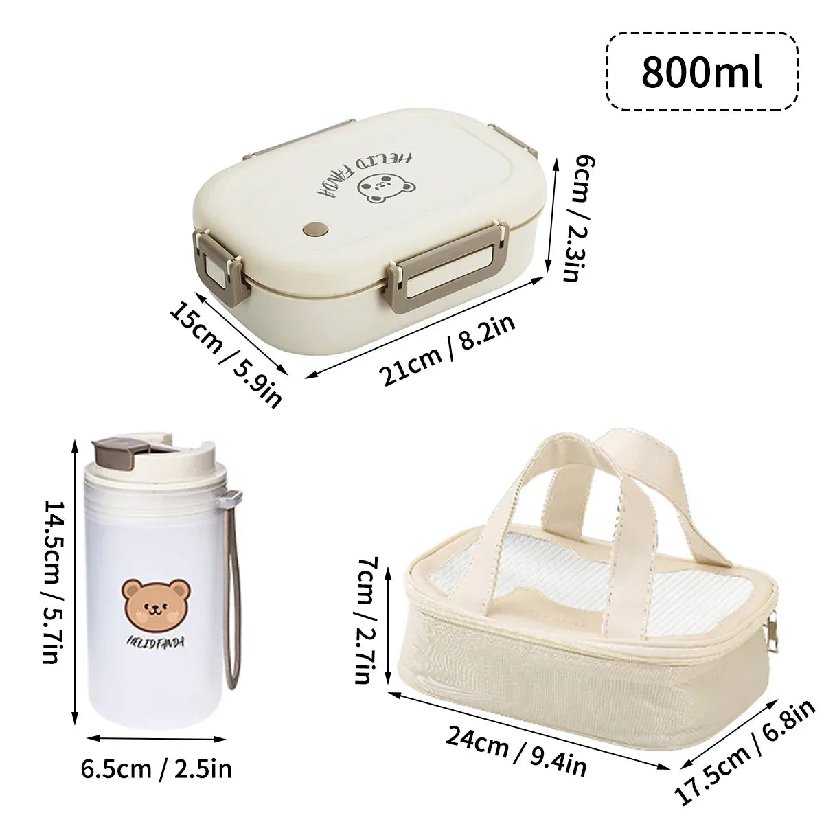 800 ml Bento Lunch Box with 3 Removable Compartments