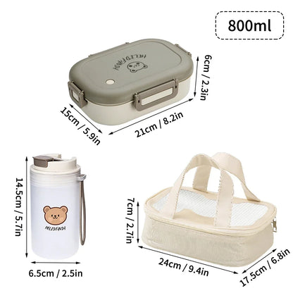 800 ml Bento Lunch Box with 3 Removable Compartments
