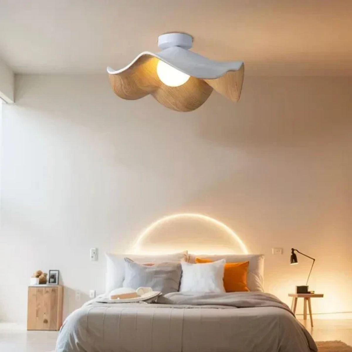 Wood Grain Lotus Flush Mount Ceiling Light