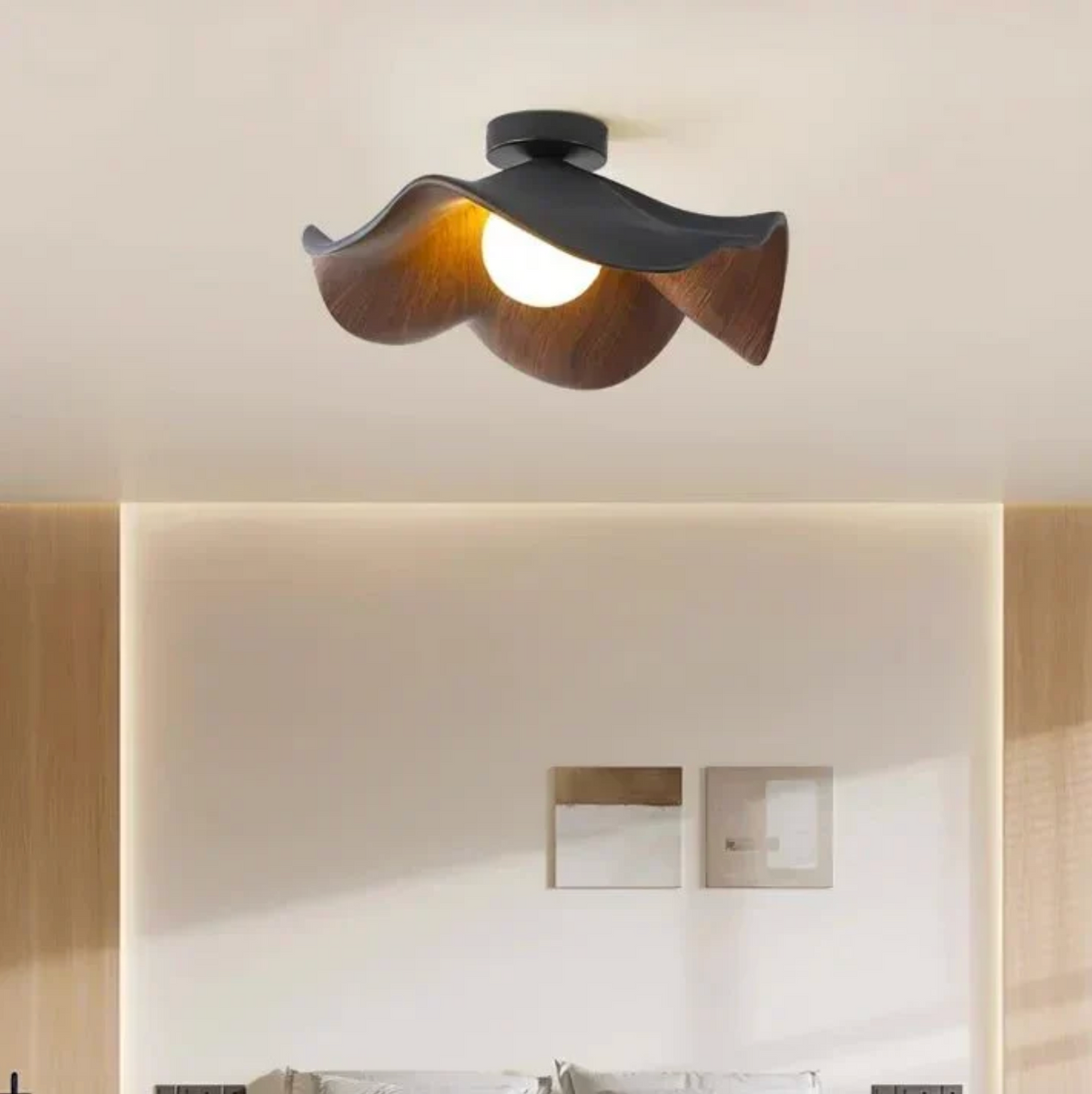 Wood Grain Lotus Flush Mount Ceiling Light