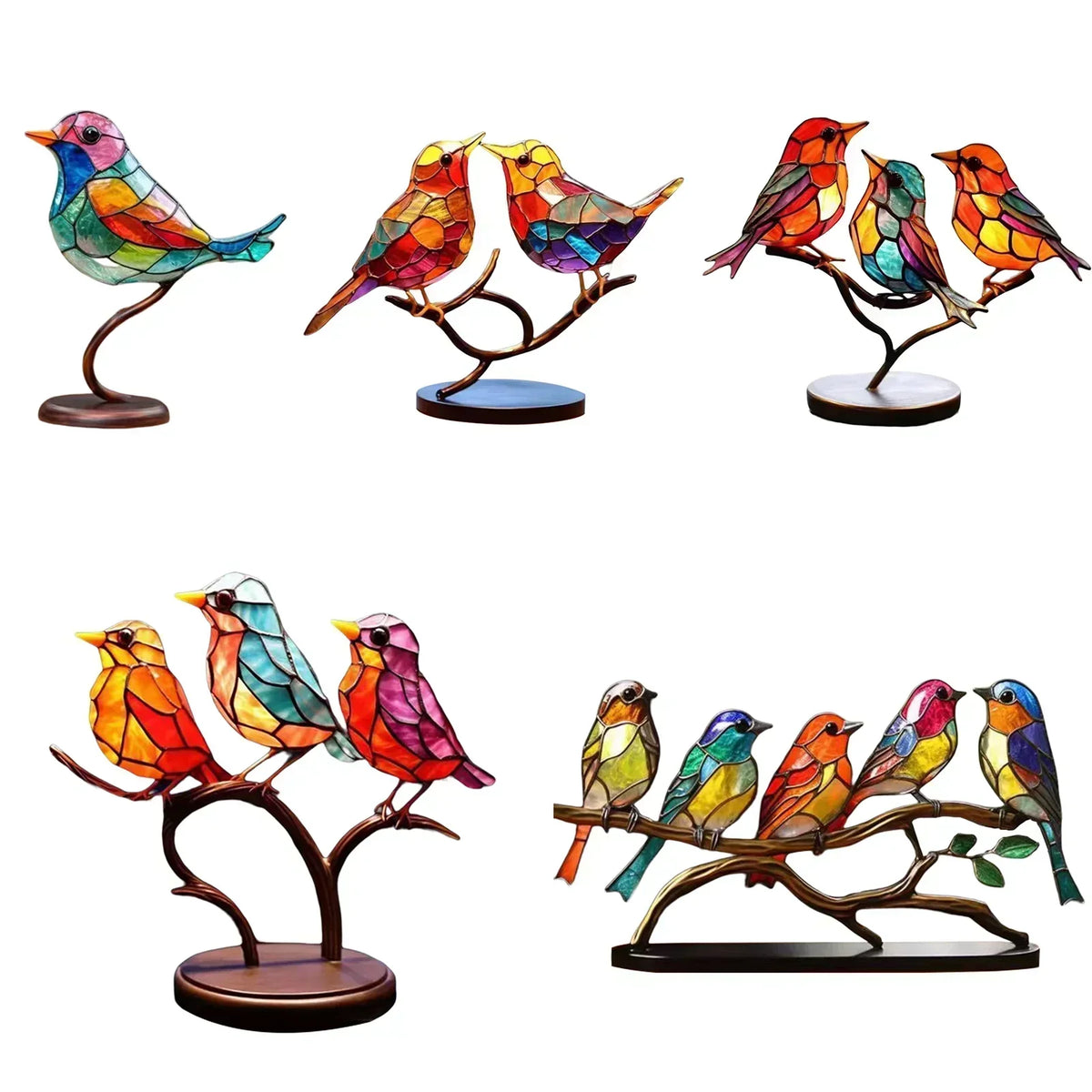 Acrylic Bird Sculpture on Branch for Indoor Home Decor