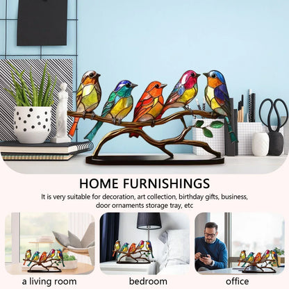 Acrylic Bird Sculpture on Branch for Indoor Home Decor
