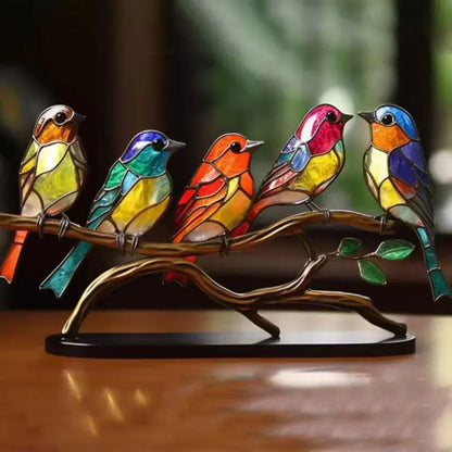 Acrylic Bird Sculpture on Branch for Indoor Home Decor