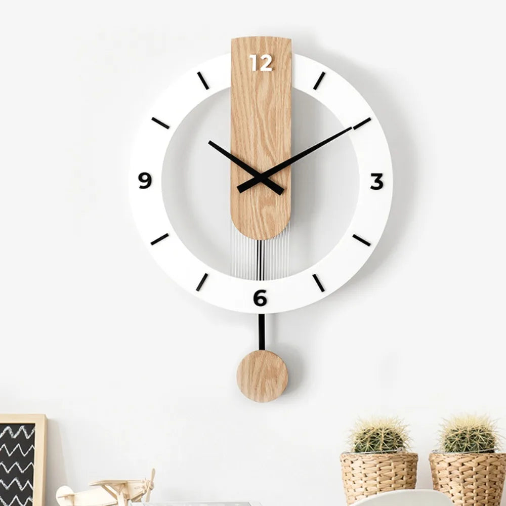 Acrylic and Wood Pendulum Wall Clock with Silent Quartz Movement