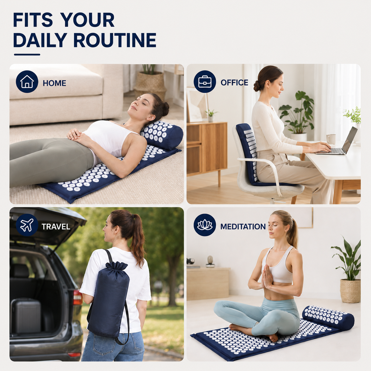 Acupressure Therapy Mat Set with Neck Support Cushion and Spike Discs