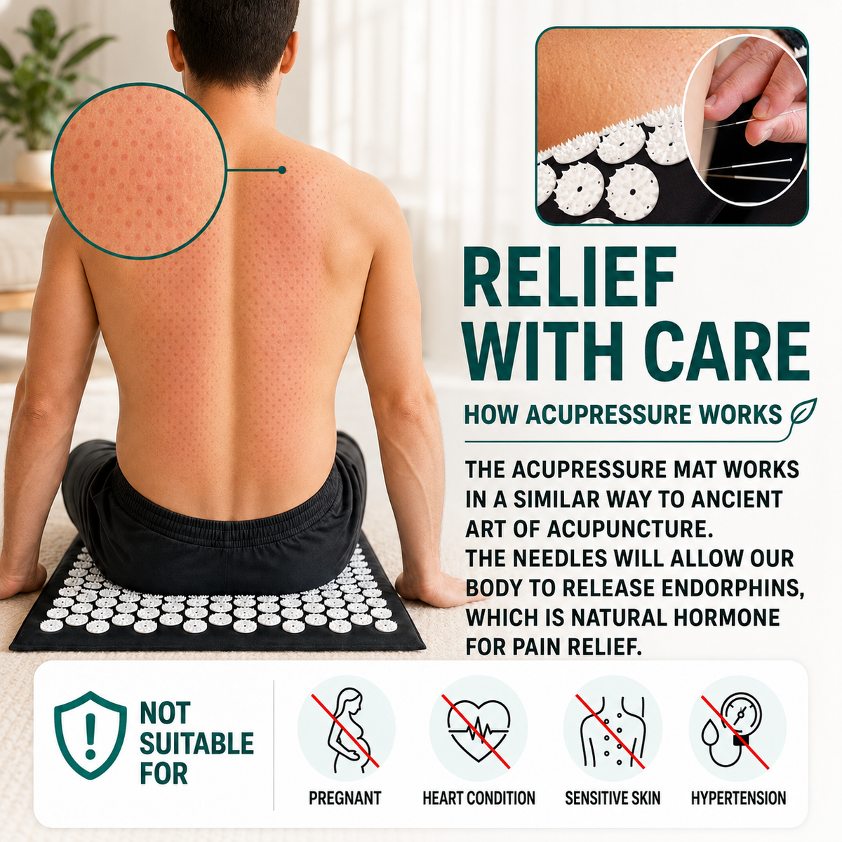 Acupressure Therapy Mat Set with Neck Support Cushion and Spike Discs