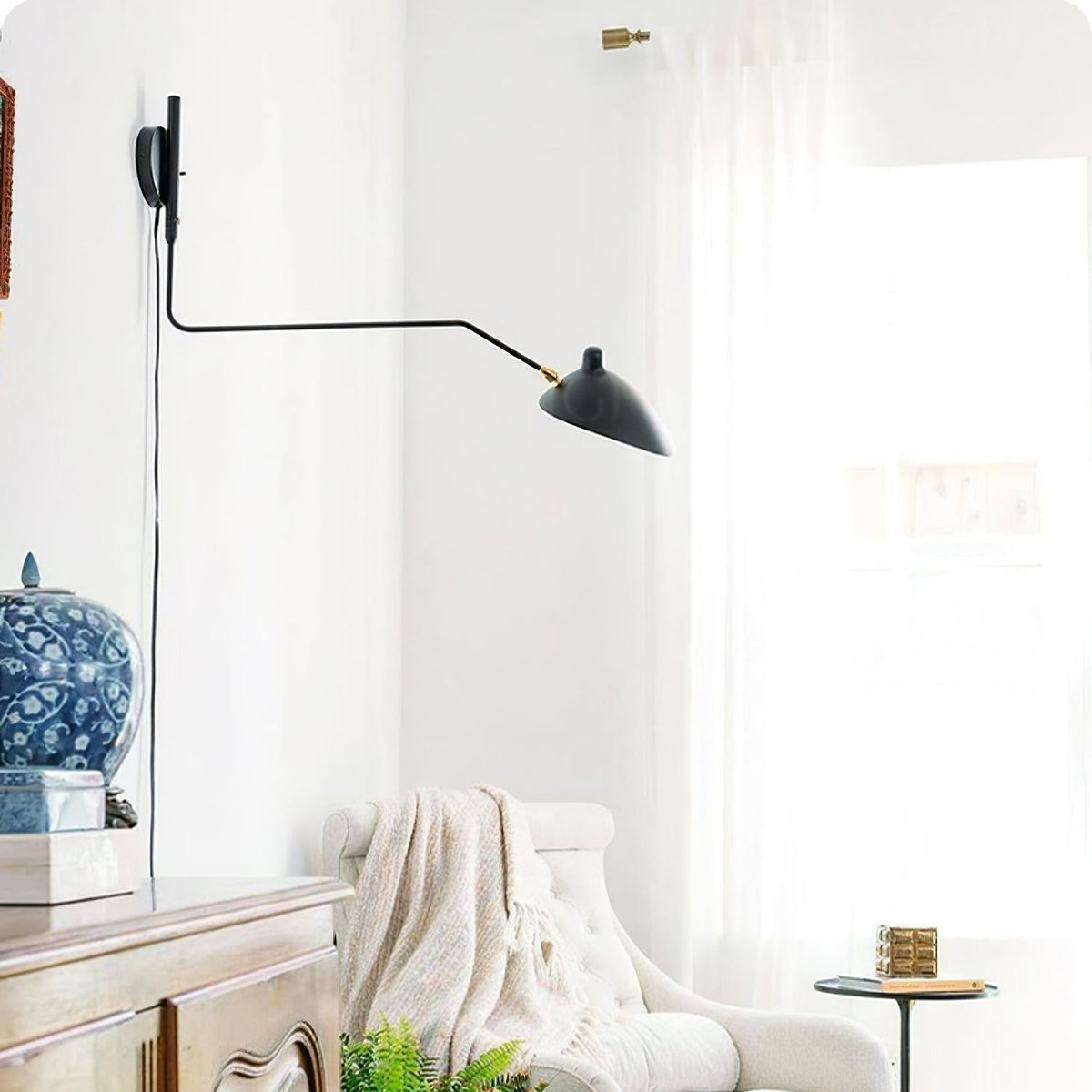 Adjustable Arm Metal Wall Sconce with LED Lighting in Black or White