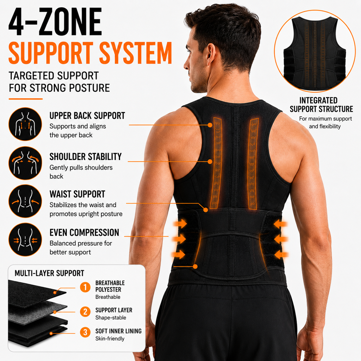Adjustable Clavicle Posture Brace with Upper Back Waist Support and Breathable Neoprene