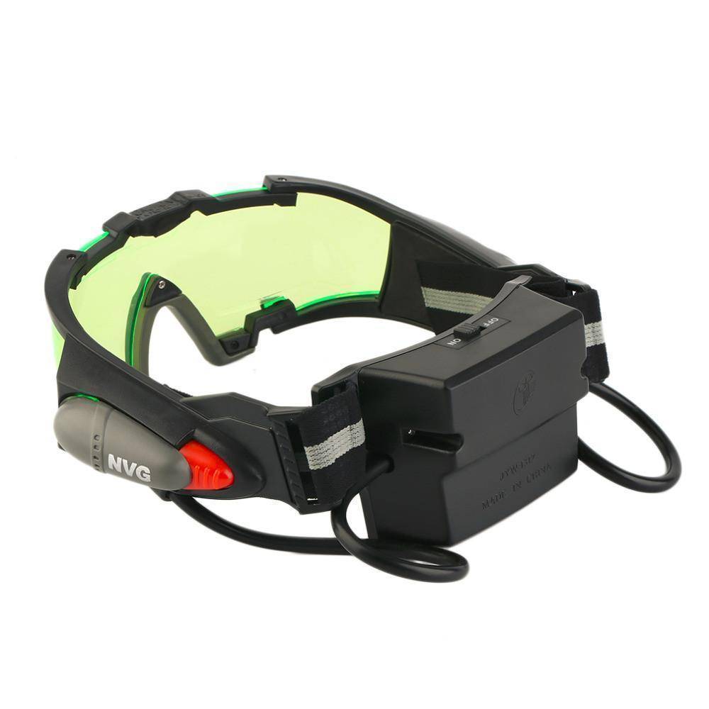 Adjustable Night Vision Goggles with Green-Tinted Lenses and Flip-Out Lights