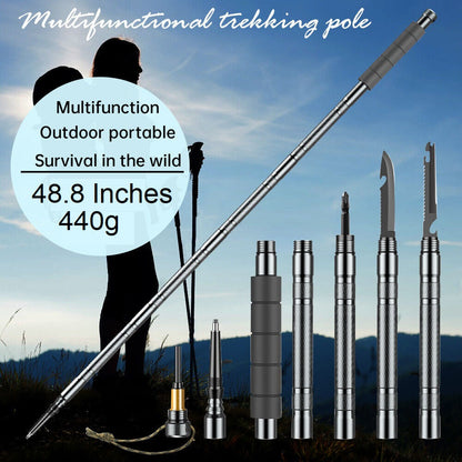 Adjustable Outdoor Trekking Pole with Integrated 7-in-1 Survival Tool Kit