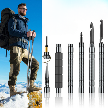Adjustable Outdoor Trekking Pole with Integrated 7-in-1 Survival Tool Kit