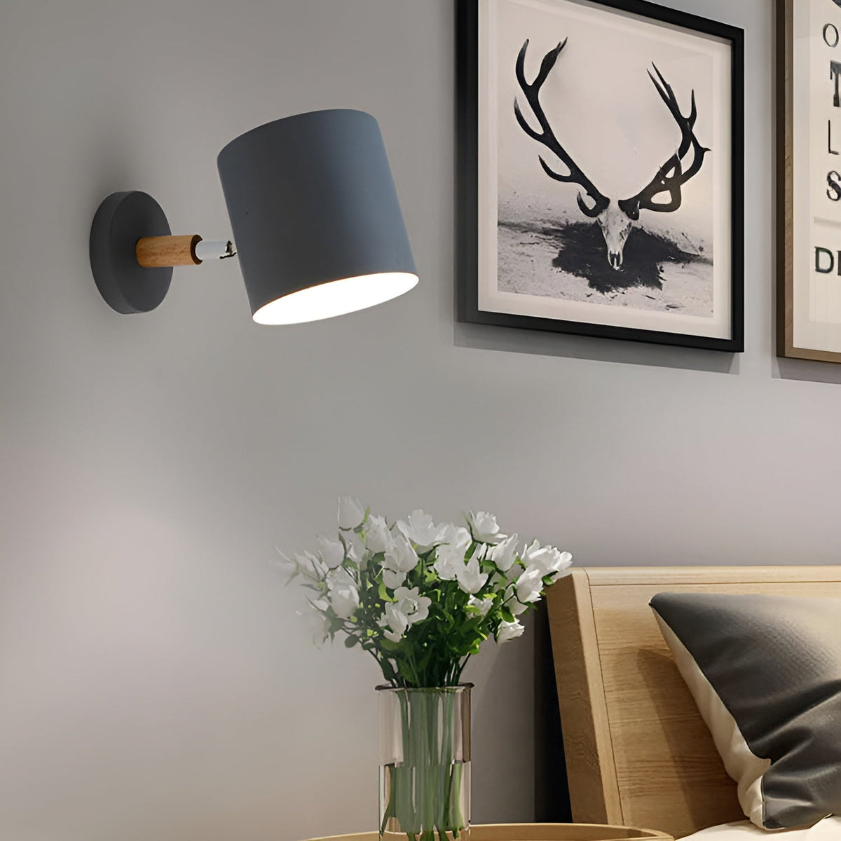 Adjustable Pastel Wood and Metal Wall Lamp